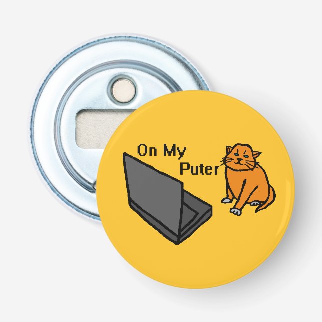 On My Puter Funny Computer Orange Cat Meme Bottle Opener (Front)