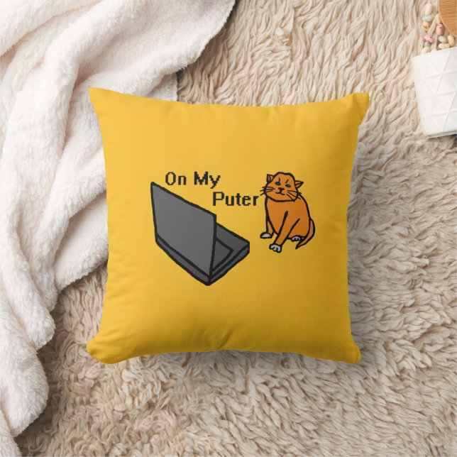 On My Puter Funny Computer Orange Cat Meme Cushion (Blanket)