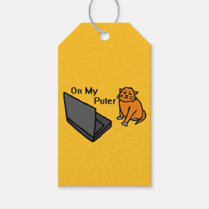 On My Puter Funny Computer Orange Cat Meme Gift Tags