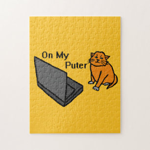 On My Puter Funny Computer Orange Cat Meme Jigsaw Puzzle