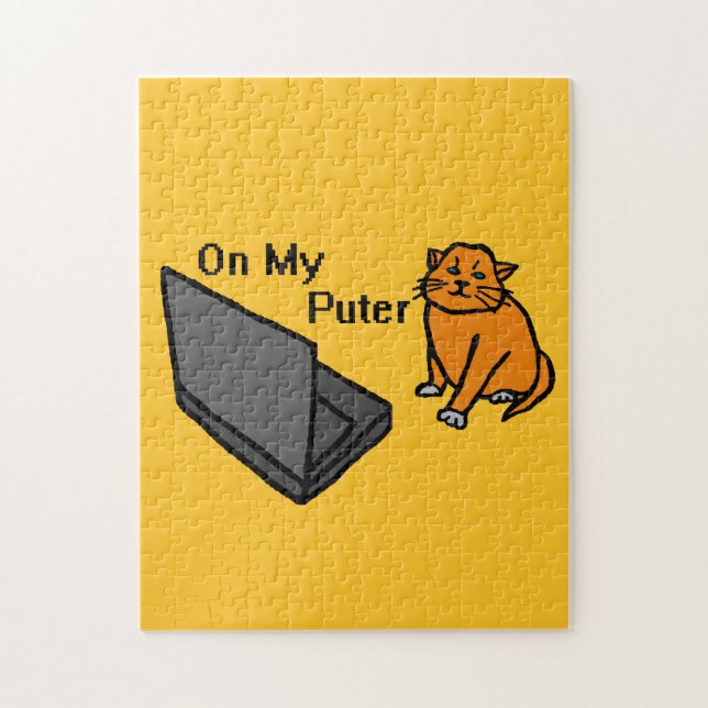 On My Puter Funny Computer Orange Cat Meme Jigsaw Puzzle (Vertical)