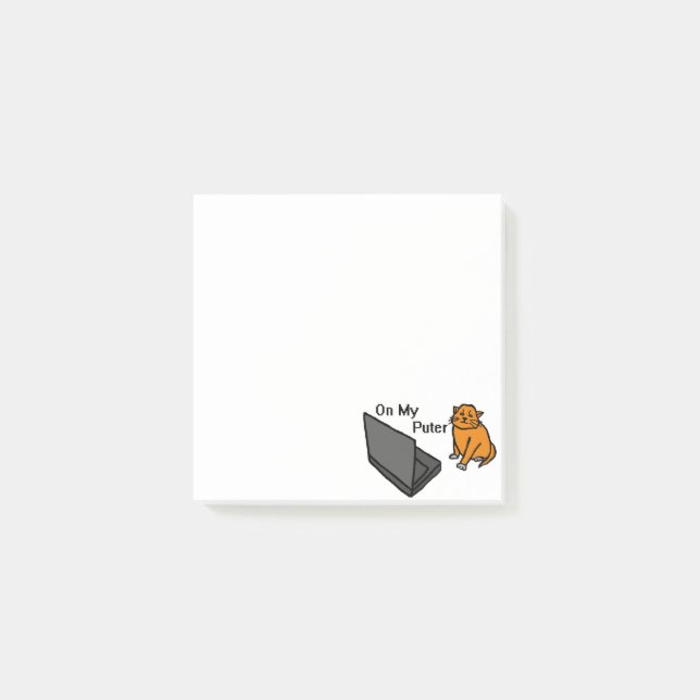On My Puter Funny Computer Orange Cat Meme Post-it Notes (Front)