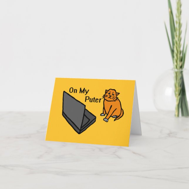 On My Puter Funny Computer Orange Cat Meme Thank You Card (Front)