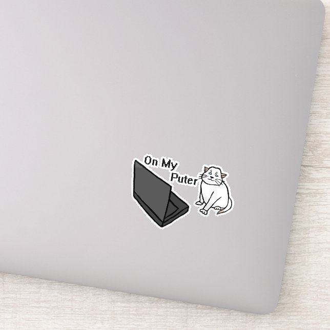 On My Puter Funny Computer White Cat Meme (Detail)