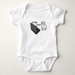 On My Puter Funny Computer White Cat Meme Baby Bodysuit