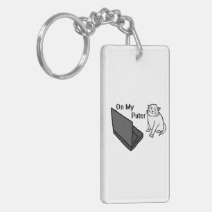 On My Puter Funny Computer White Cat Meme Key Ring
