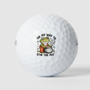 On My Way To Stir The Pot Funny Frog Sarcastic Golf Balls