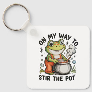 On My Way To Stir The Pot Funny Frog Sarcastic Key Ring