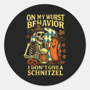 On My Wurst Behavior Funny Skeleton And Dog  Classic Round Sticker