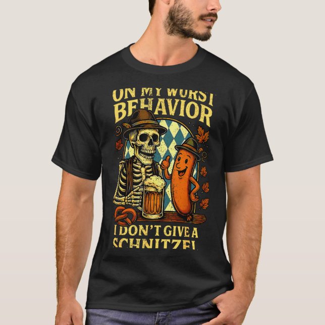 On My Wurst Behavior Funny Skeleton And Dog  T-Shirt (Front)