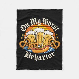 On My Wurst Behavior Retro Groovy Beer  Fleece Blanket