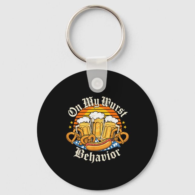 On My Wurst Behavior Retro Groovy Beer  Key Ring (Front)