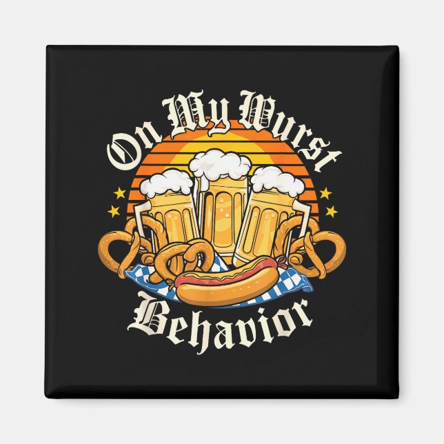 On My Wurst Behavior Retro Groovy Beer  Magnet (Front)