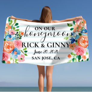 On Our Honeymoon - Personalised Floral Honeymoon Beach Towel