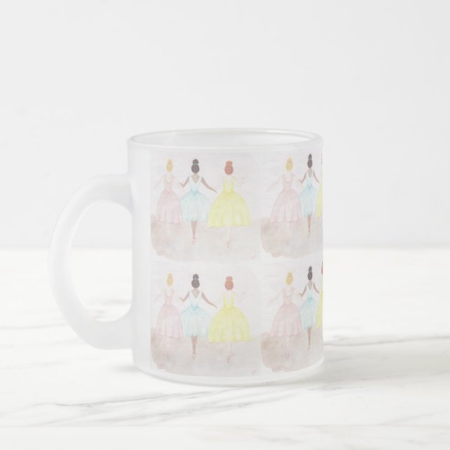 On Point Ballet Dancers Frosted Glass Coffee Mug (Left)