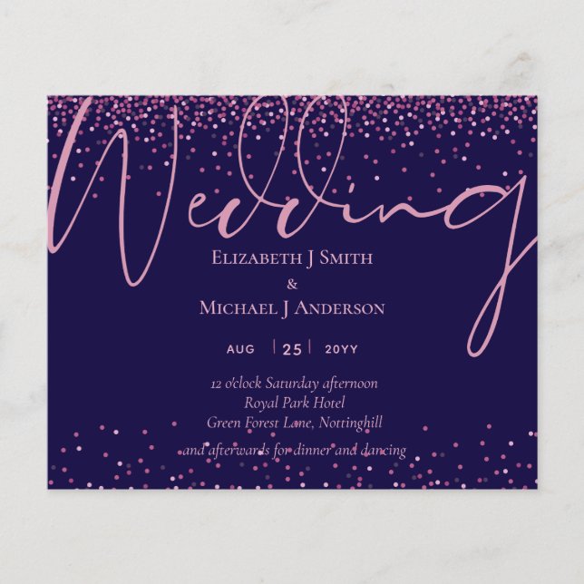 On SALE! Budget Navy Blue RoseGold Wedding Invites (Front)