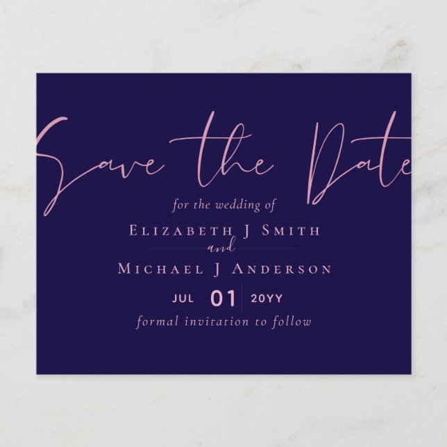 ON SALE! Navy Blue Rosegold Save the Date Wedding (Front)