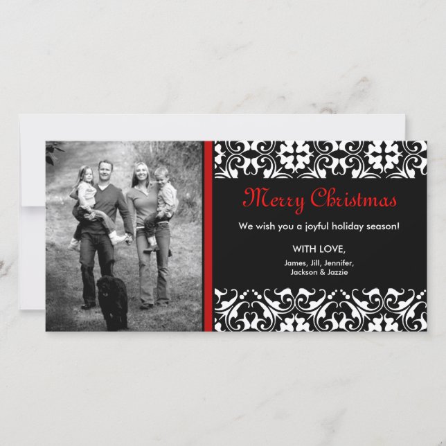 ON SALE! Red Christmas Damask Photo CARD (Front)