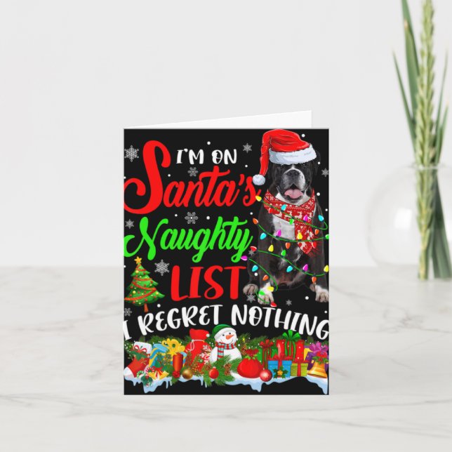On Santas Naughty List Xmas Boxer T Shirt  Card (Front)