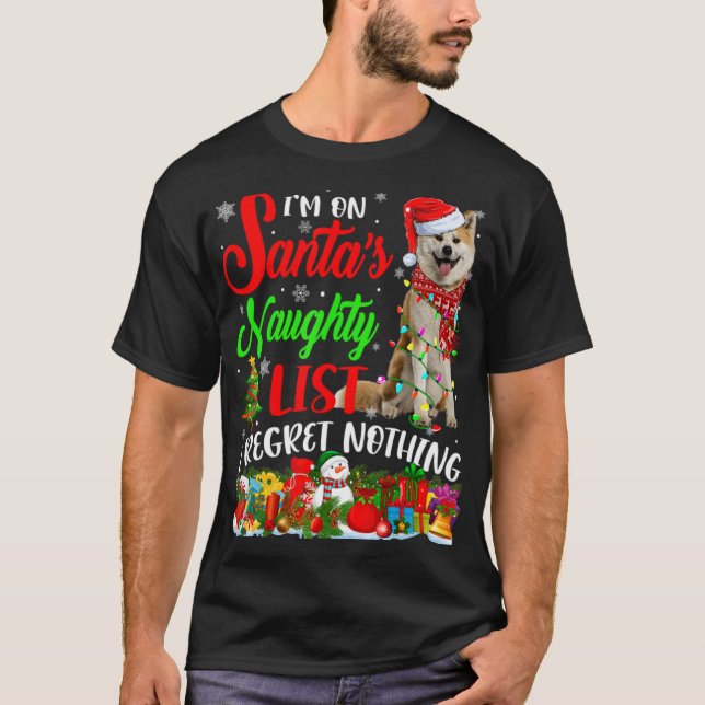 On Santas Naughty List Xmas Shiba Inu T Shirt  (Front)