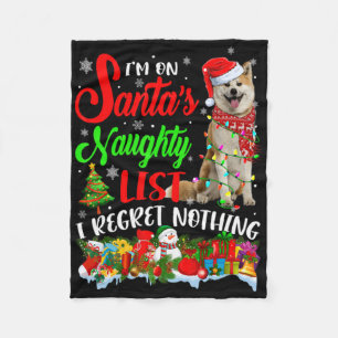 On Santas Naughty List Xmas Shiba Inu T Shirt  Fleece Blanket