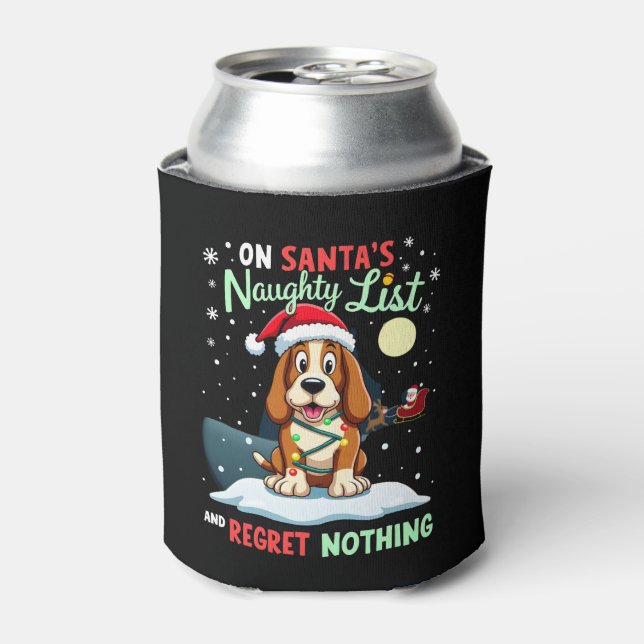 On Santa's Xmas Naughty List Regret Nothing Basset Can Cooler (Can Front)