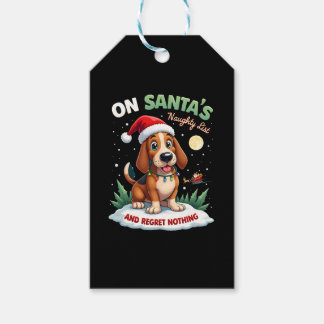 On Santa's Xmas Naughty List Regret Nothing Basset Gift Tags