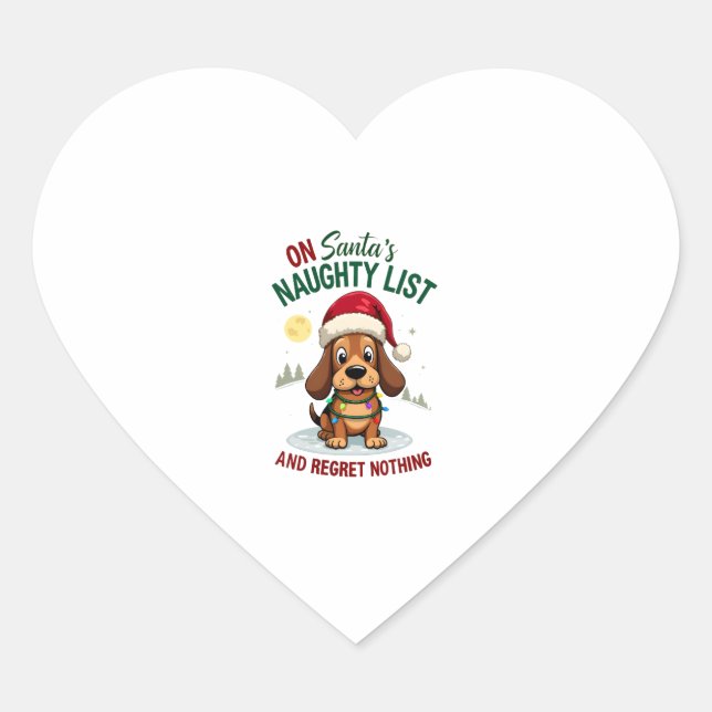 On Santa's Xmas Naughty List Regret Nothing Basset Heart Sticker (Front)