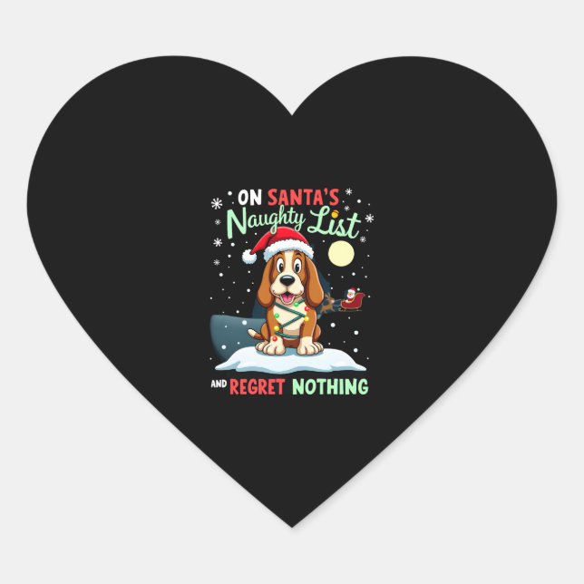 On Santa's Xmas Naughty List Regret Nothing Basset Heart Sticker (Front)