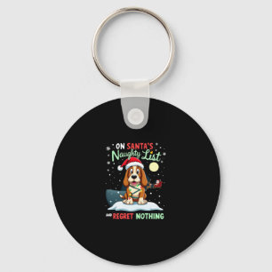 On Santa's Xmas Naughty List Regret Nothing Basset Key Ring