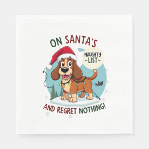 On Santa's Xmas Naughty List Regret Nothing Basset Napkin