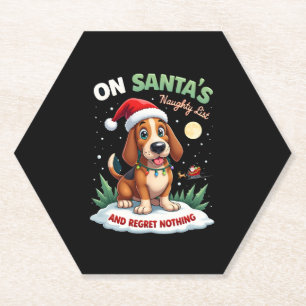 On Santa's Xmas Naughty List Regret Nothing Basset Paper Coaster
