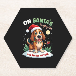 On Santa's Xmas Naughty List Regret Nothing Basset Paper Coaster