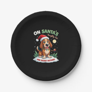 On Santa's Xmas Naughty List Regret Nothing Basset Paper Plate