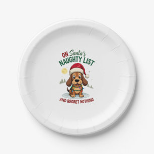 On Santa's Xmas Naughty List Regret Nothing Basset Paper Plate