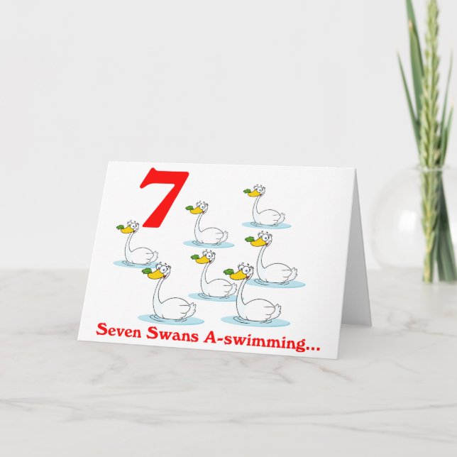 On the 7th Day of Christmas seven Swans a swimming Holiday Card (Front)