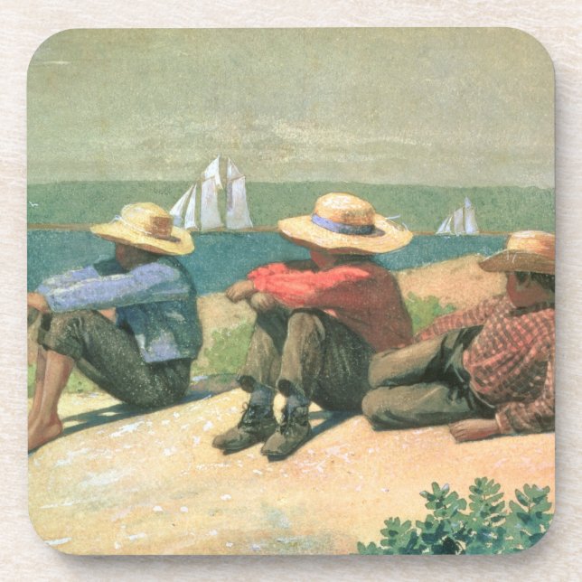 On the Beach, 1875 (w/c) Coaster (Front)