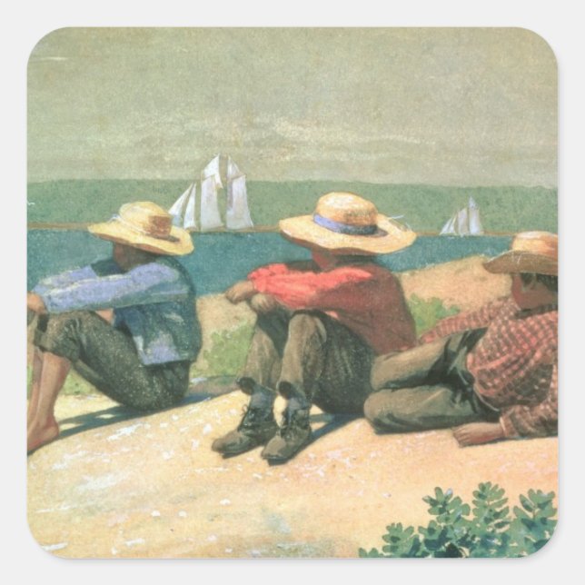 On the Beach, 1875 (w/c) Square Sticker (Front)