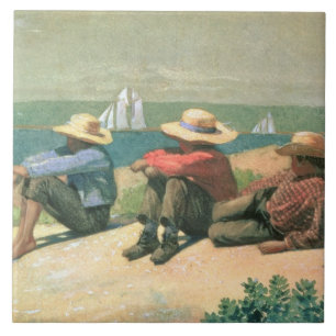 On the Beach, 1875 (w/c) Tile