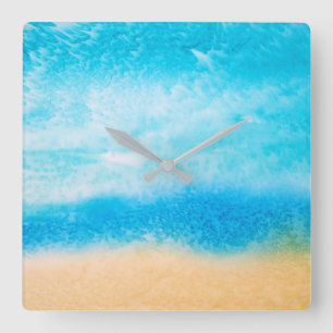 'On the Beach' Abstract Silk Painting Square Wall Clock