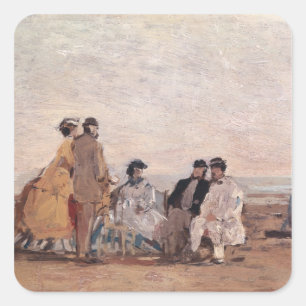 On the Beach at Trouville, c.1865 Square Sticker