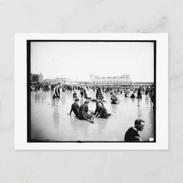 On the Beach, Atlantic City, NJ Vintage Postcard (Front)