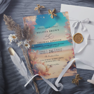 On the beach elegant modern qr code wedding invitation