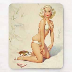 On the Beach Retro Pin-up Girl Mouse Mat