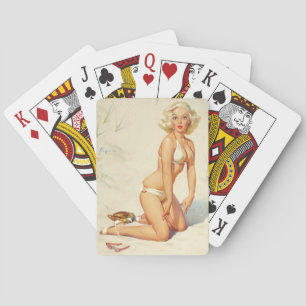 On the Beach Retro Pin-up Girl Playing Cards
