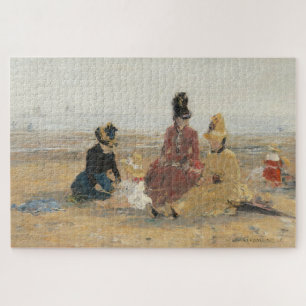 On the Beach Trouville 1887 by Eugene Boudin Jigsaw Puzzle