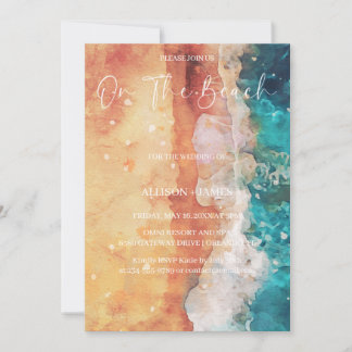 On The Beach Watercolor Beach Wedding Invitation