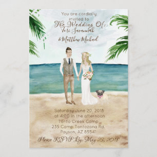 On The Beach Wedding Invitation - With Pet Pug