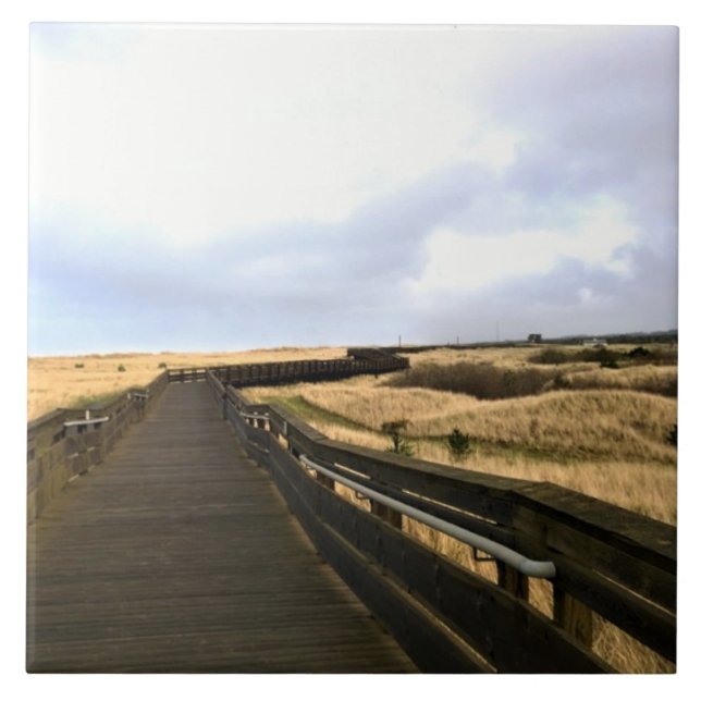 On the Boardwalk, Long Beach, Washington Tile (Front)