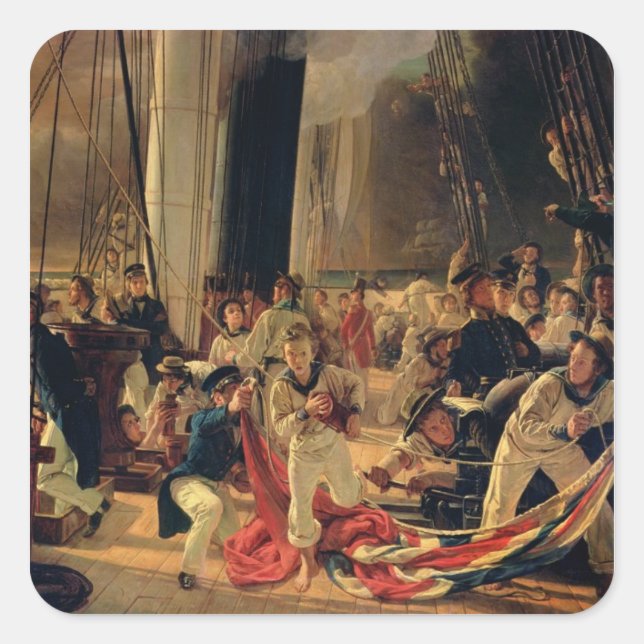 On the deck during a sea battle, 1855 square sticker (Front)